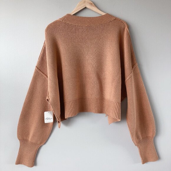 Free People Easy Street Crop Pullover oversized New with tags! Camel - Picture 9 of 14